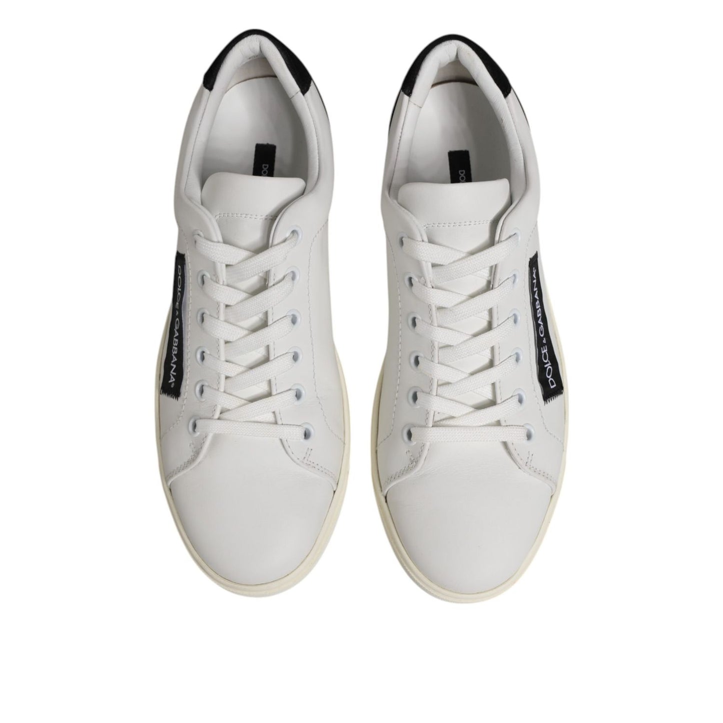 Dolce & Gabbana White Black Leather Low Top Sneakers Shoes