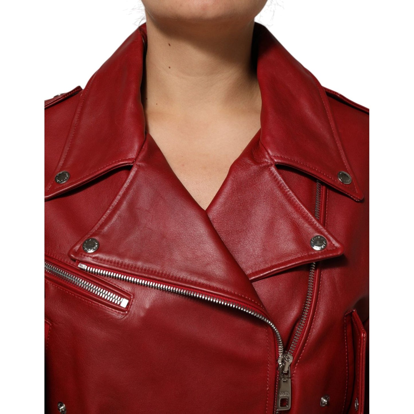 Dolce & Gabbana Red Leather Belted Full Zip Trench Coat Jacket JKT41571-40
