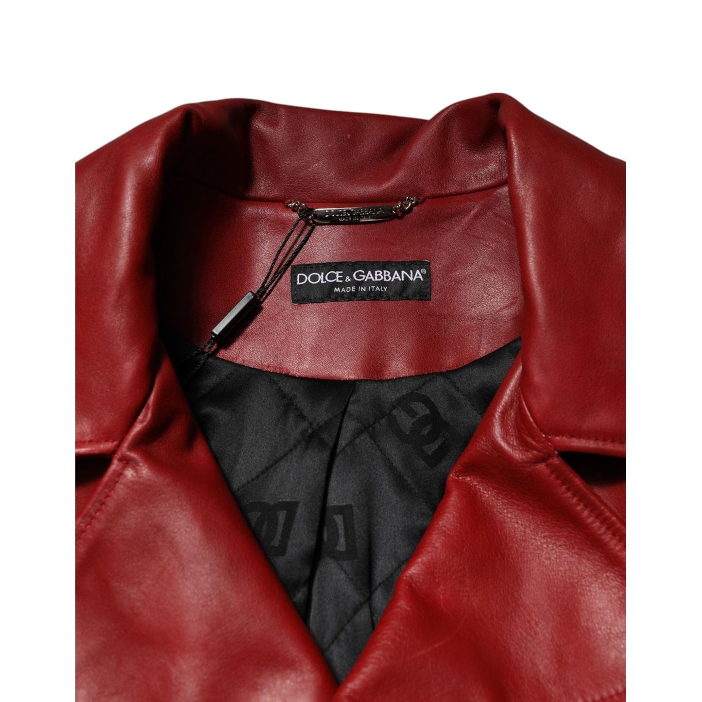 Dolce & Gabbana Red Leather Belted Full Zip Trench Coat Jacket JKT41571-40