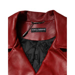 Dolce & Gabbana Red Leather Belted Full Zip Trench Coat Jacket JKT41571-40