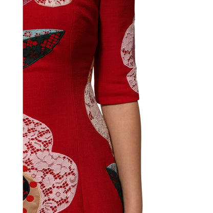Dolce & Gabbana Red Lace Floral Applique A-line Mini Dress