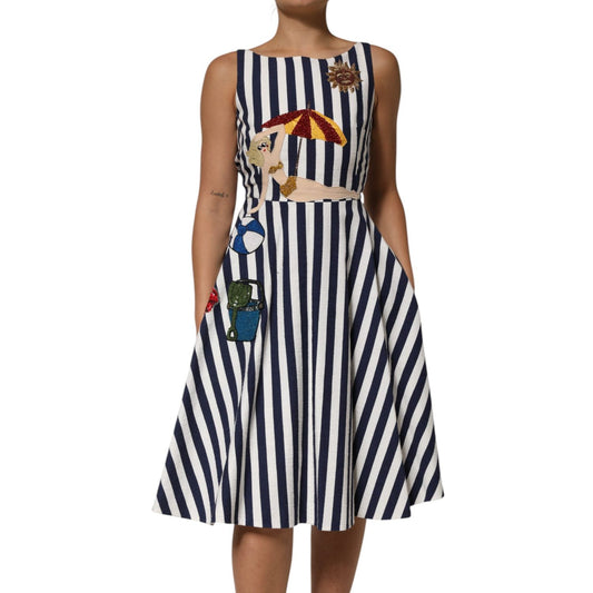 Dolce & Gabbana Blue White Striped Embroidered A-line Dress