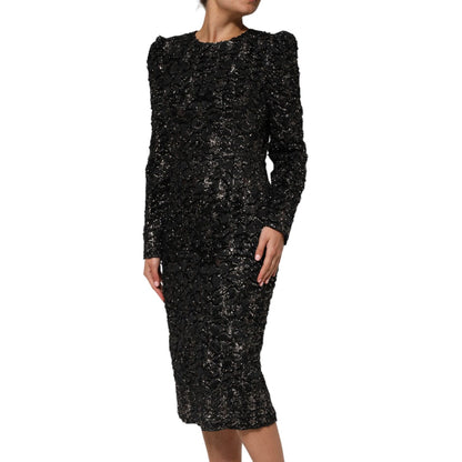 Dolce & Gabbana Black Sequin Bouclé Tweed Sheath Dress
