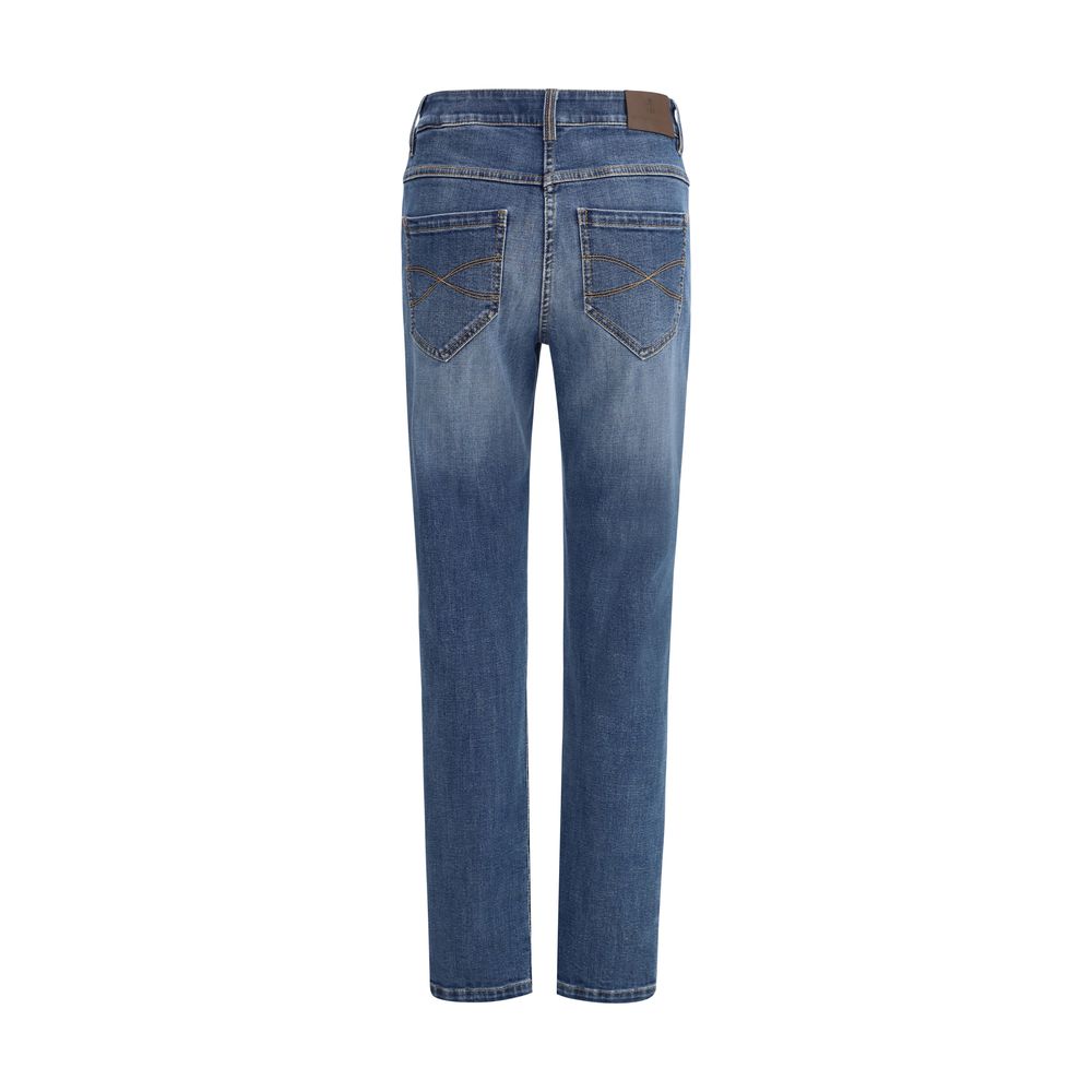 Back view of Brunello Cucinelli Skinny Jeans with shiny jewel details and practical five-pocket design for a slimming silhouette.