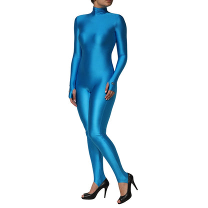 Dolce & Gabbana Blue Nylon Turtleneck Bodycon Jumpsuit Dress