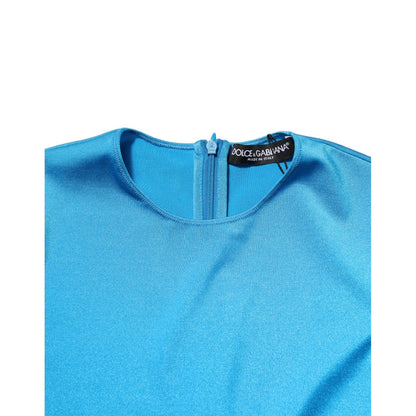 Dolce & Gabbana Blue Nylon Crew Neck Bodycon Jumpsuit Dress