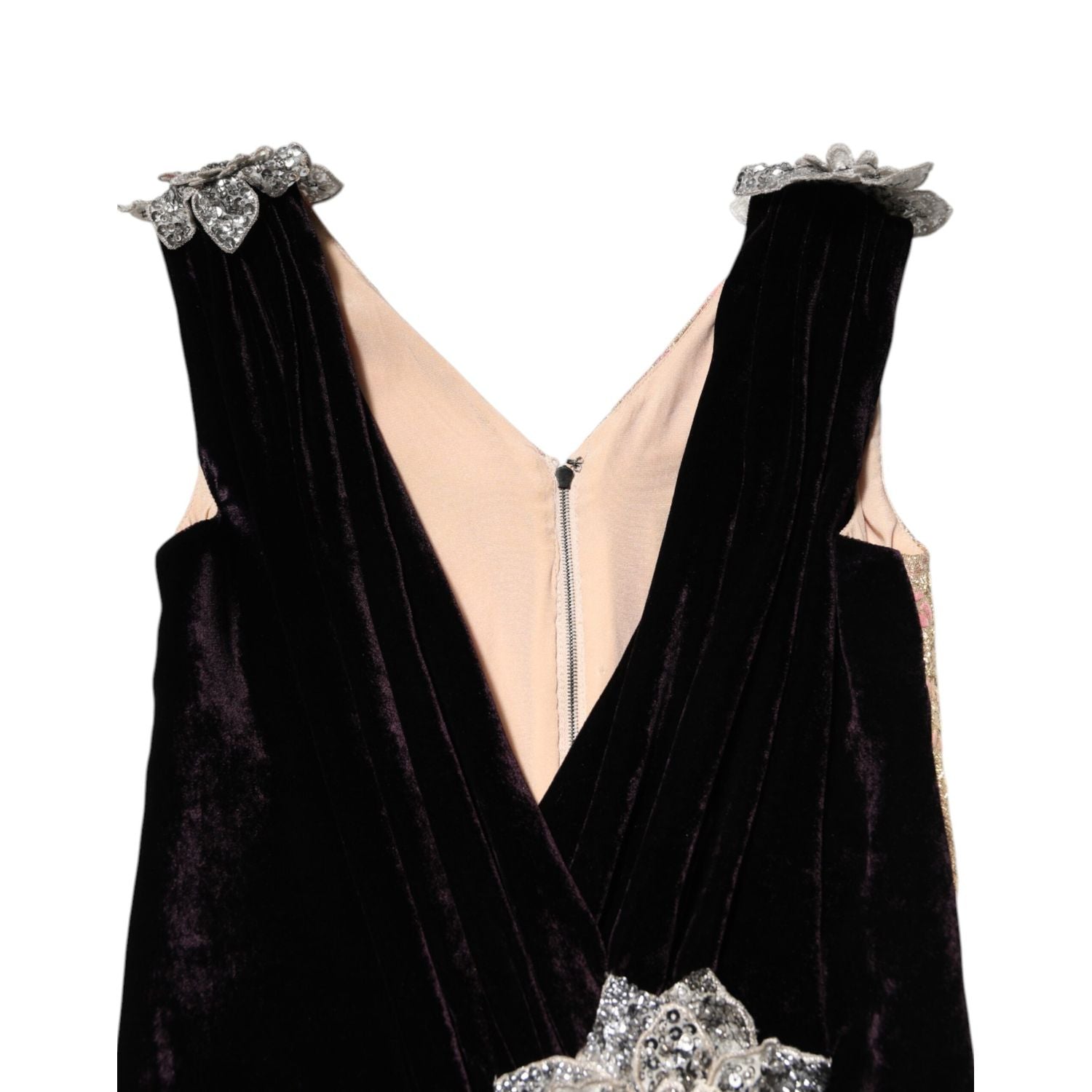 Dolce & Gabbana Black Velvet Flower Embellishment Aline Dress