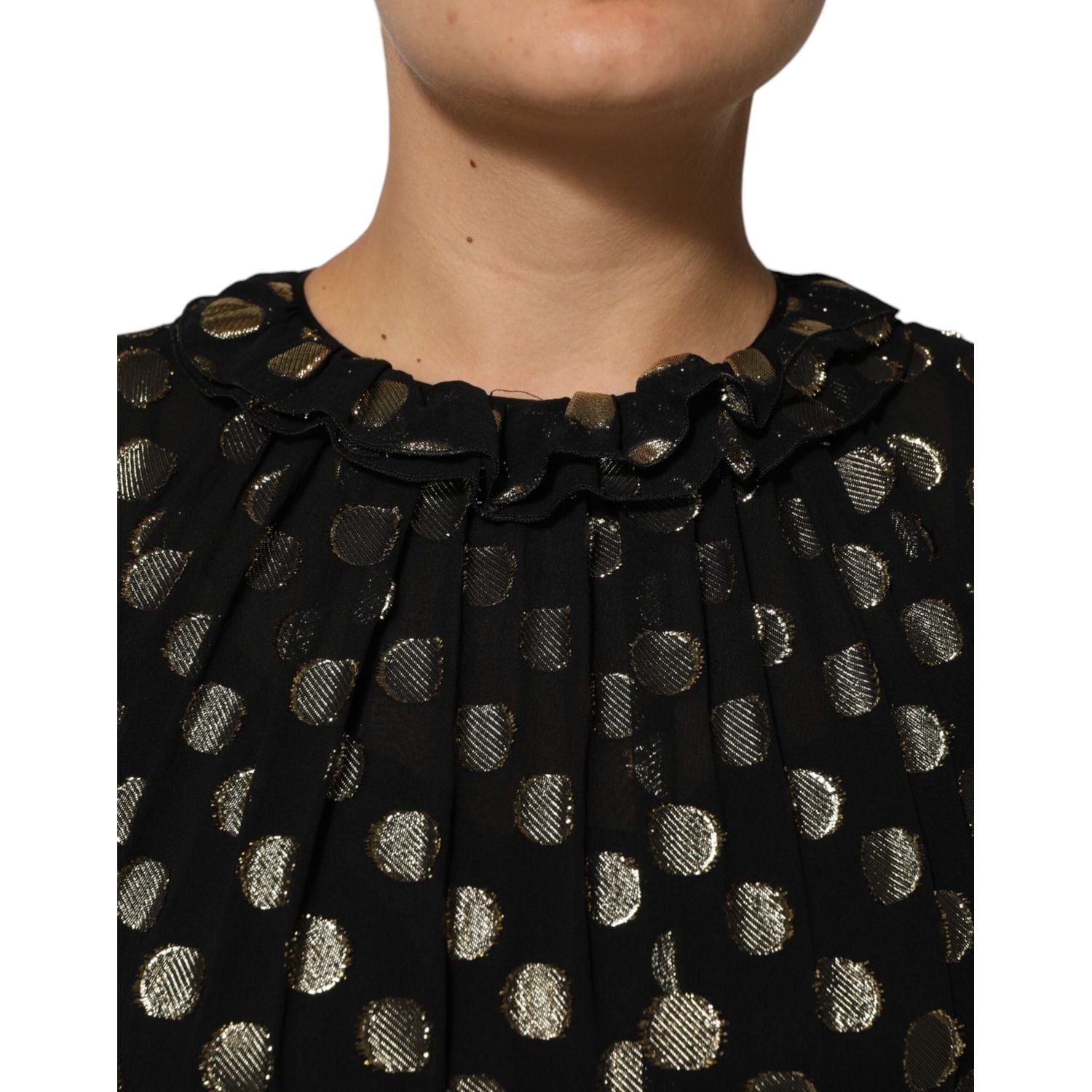 Dolce & Gabbana Black Gold Polka Dot Silk Brocade Mini Dress