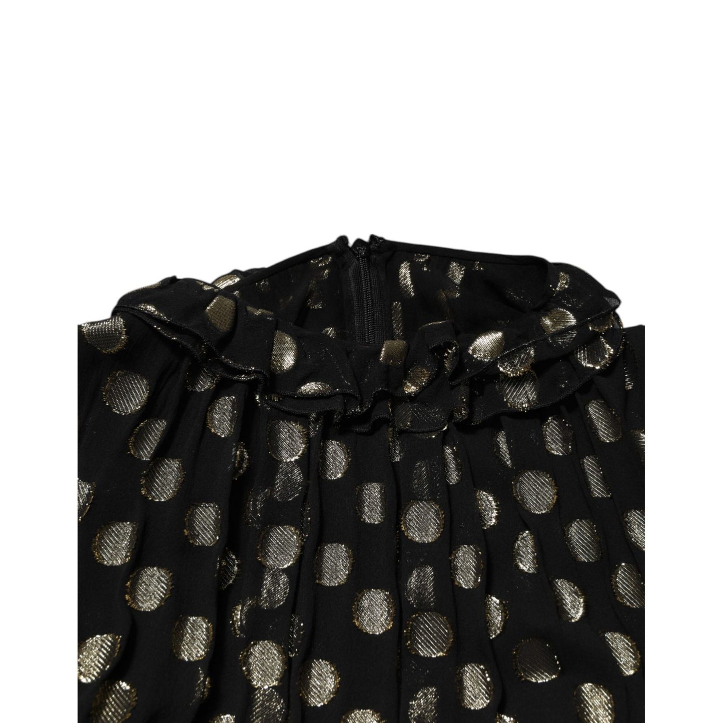 Dolce & Gabbana Black Gold Polka Dot Silk Brocade Mini Dress