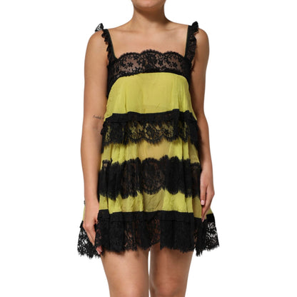 Dolce & Gabbana Yellow Black Babydoll Chemise Lingerie Dress