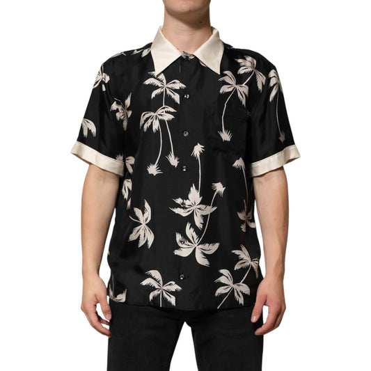 Dolce & Gabbana Black Printed Silk Short Sleeves Casual Shirt TSH90584-41