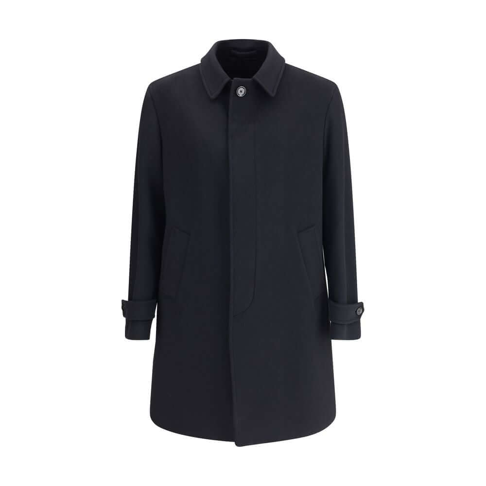 Lardini Black Fleece Wool Trench Coat
