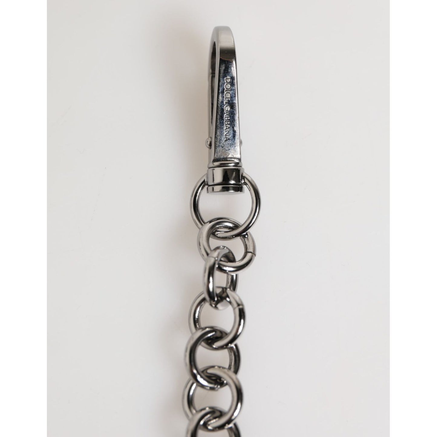 Dolce & Gabbana Black White DG Rubber Logo Silver Men Keychain Keyring