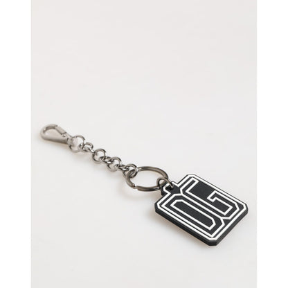 Dolce & Gabbana Black White DG Rubber Logo Silver Men Keychain Keyring