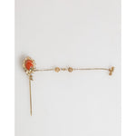 Dolce & Gabbana Gold Brass Crystal Chain 925 Sterling Silver Pin Brooch SMY11077