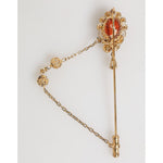 Dolce & Gabbana Gold Brass Crystal Chain 925 Sterling Silver Pin Brooch SMY11077