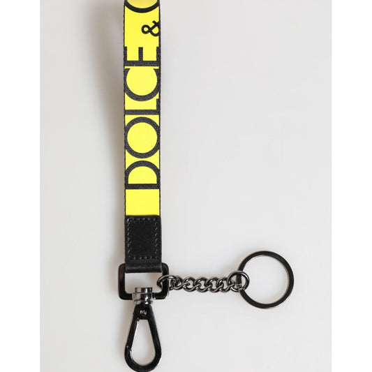 Dolce & Gabbana Yellow Logo Nylon Silver Brass Holder Keychain Keyring SMY11123