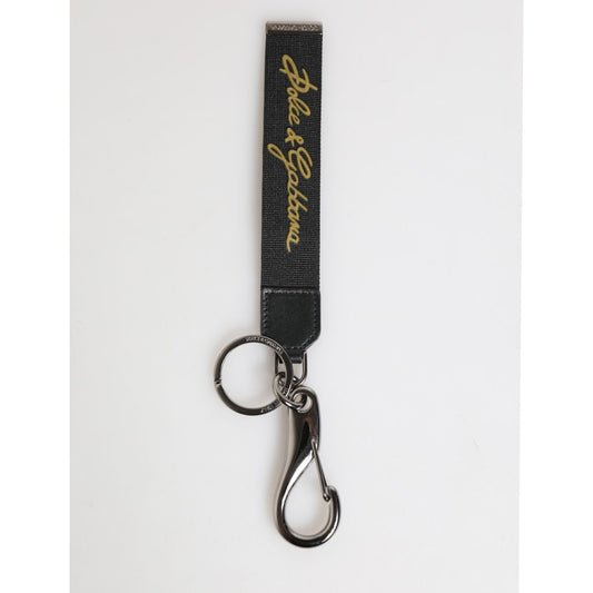 Dolce & Gabbana Black Yellow Polyester DG Logo Silver Keychain Keyring SMY11129
