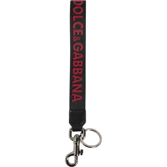 Dolce & Gabbana Black Red DG Logo Polyester Silver Men Keychain Keyring SMY11133