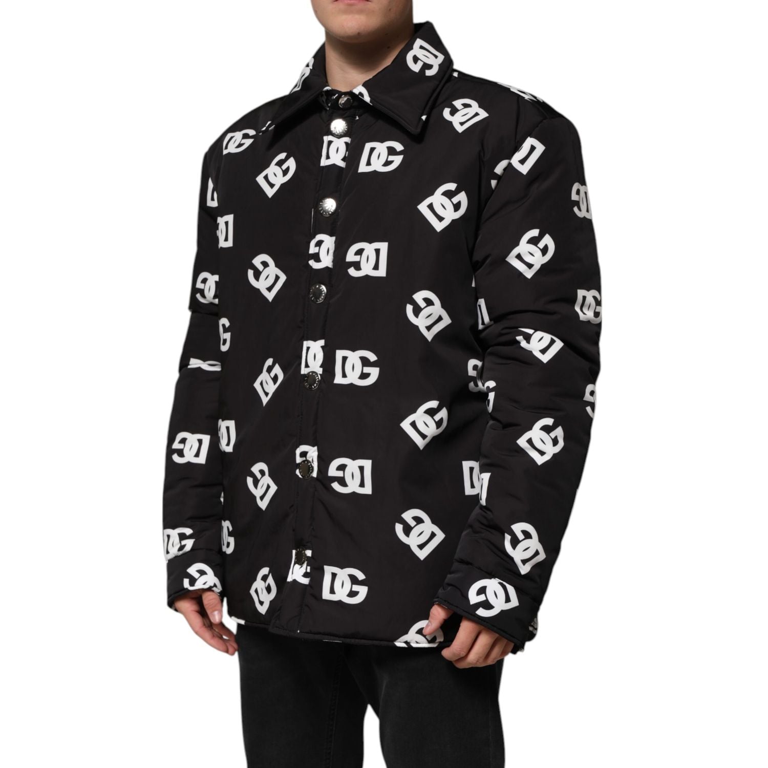 Dolce & Gabbana Black DG Monogram Nylon Windbreaker Jacket