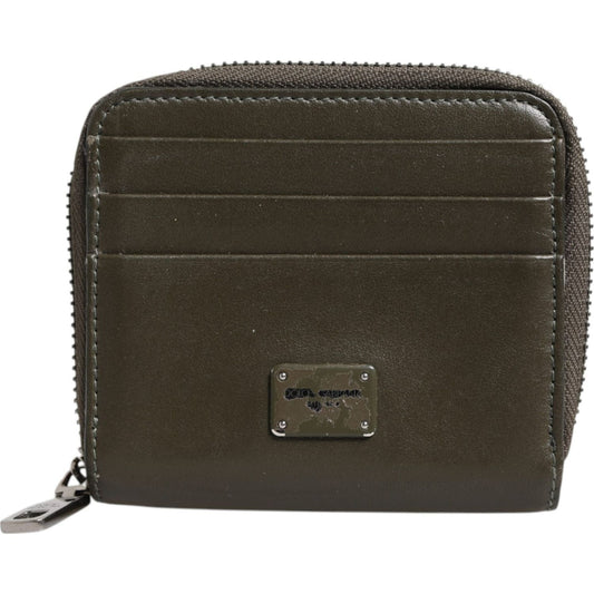 Dolce & Gabbana Brown Leather Logo Plaque Card Holder Coin Purse Wallet SMY11225