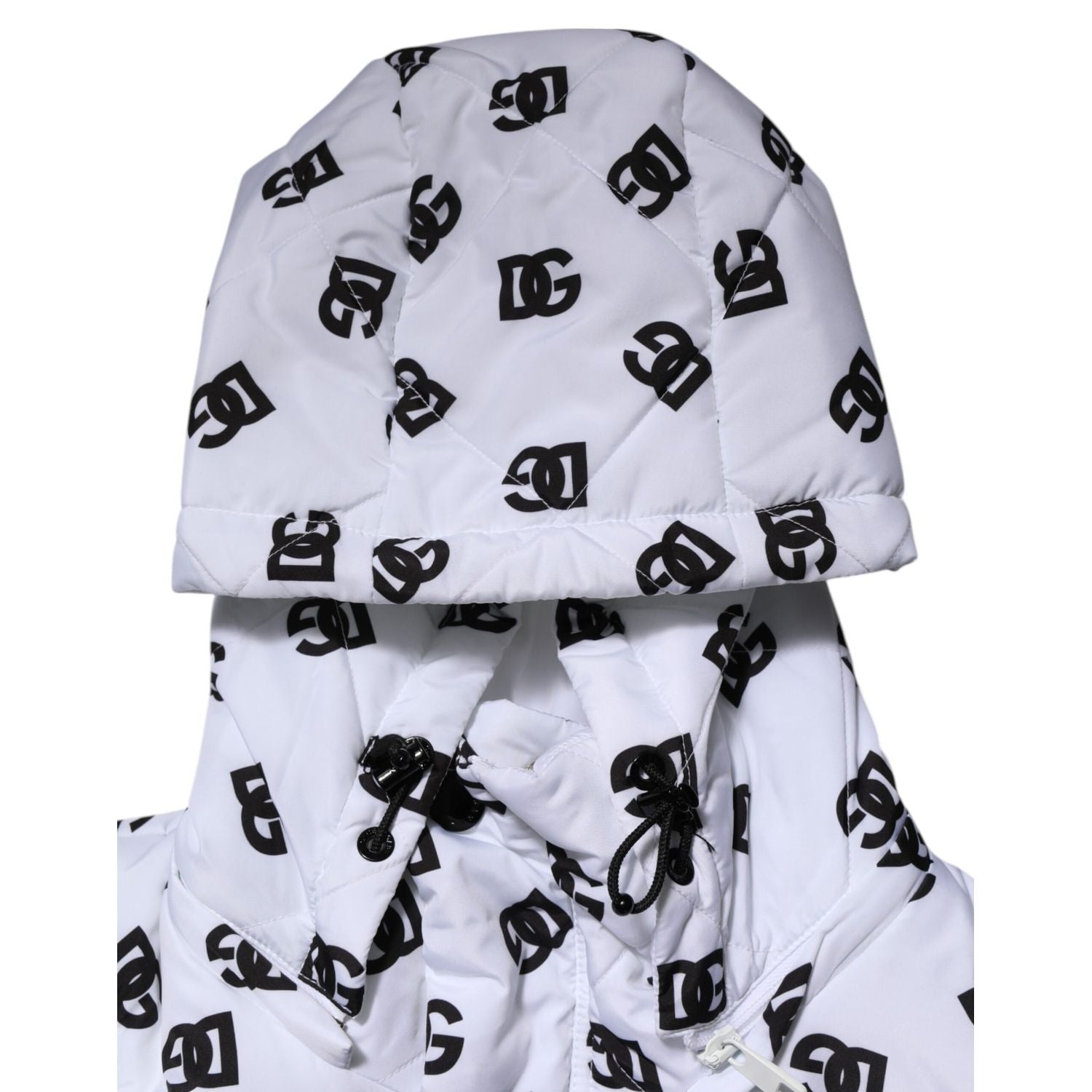 Dolce & Gabbana White DG Monogram Hooded Quilted Jacket
