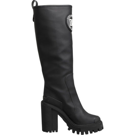 Dolce & Gabbana Black DG Logo Trekking Knee High Boots Shoes LA12912-41