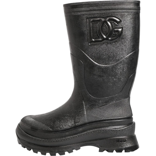 Dolce & Gabbana Metallic Black Pull On Rain Boots Men Shoes MV7884-41