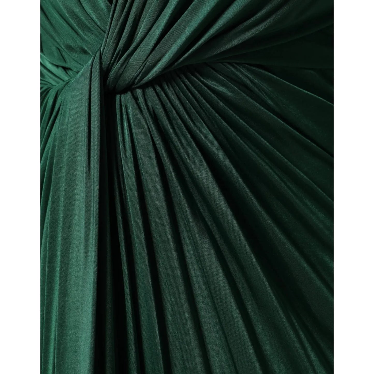 Close-up of the fabric detail on Dolce & Gabbana Dark Green Viscose Long Sleeve Midi Dress with twist front design.