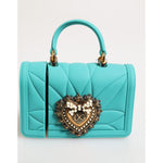 Dolce & Gabbana Turquoise Silicone Devotion Heart Cover Bag Airpods Case with quilted design and logo plaque.