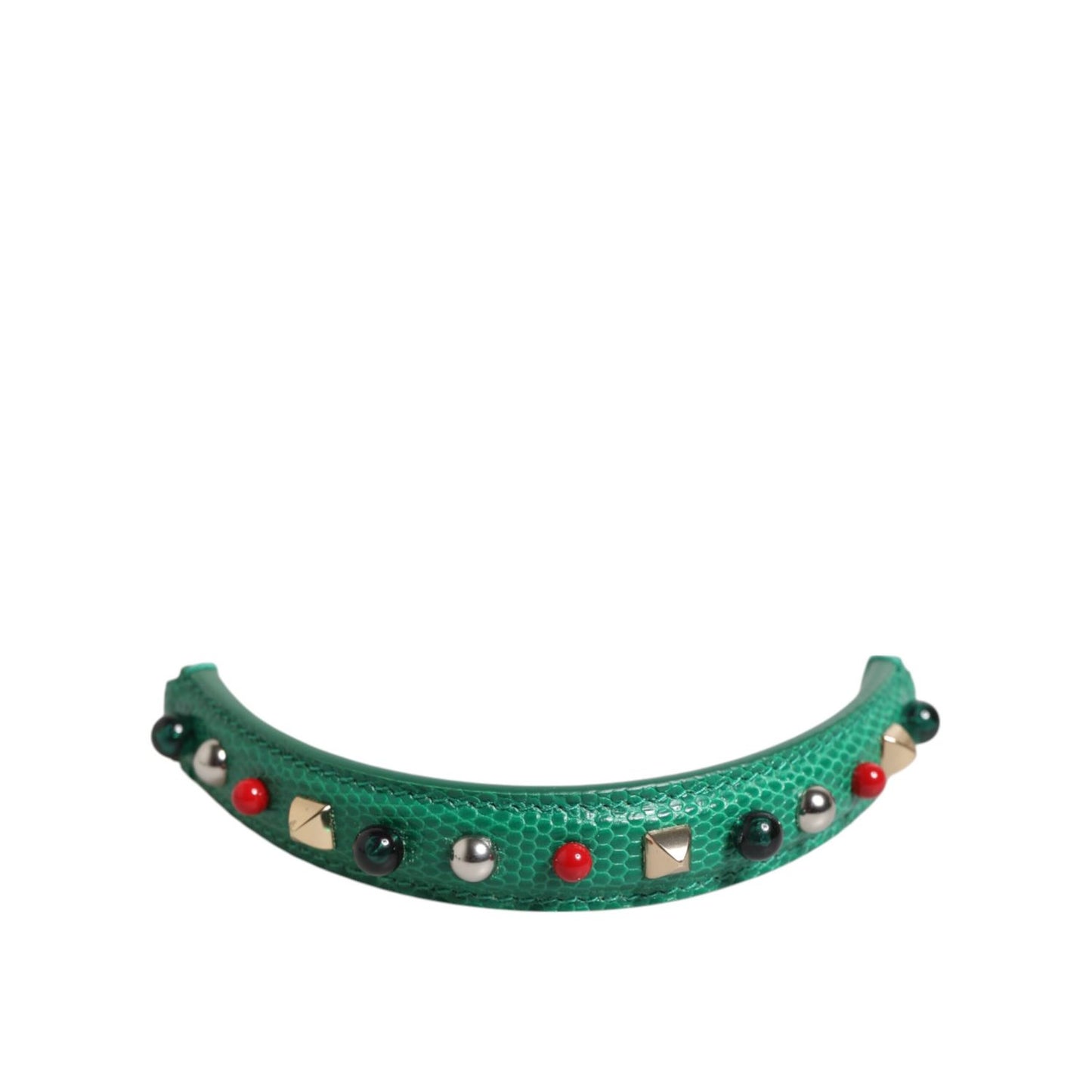 Dolce & Gabbana Green Embellished Leather Bag Handle Women Shoulder Strap with decorative studs, offering a chic handbag upgrade.
