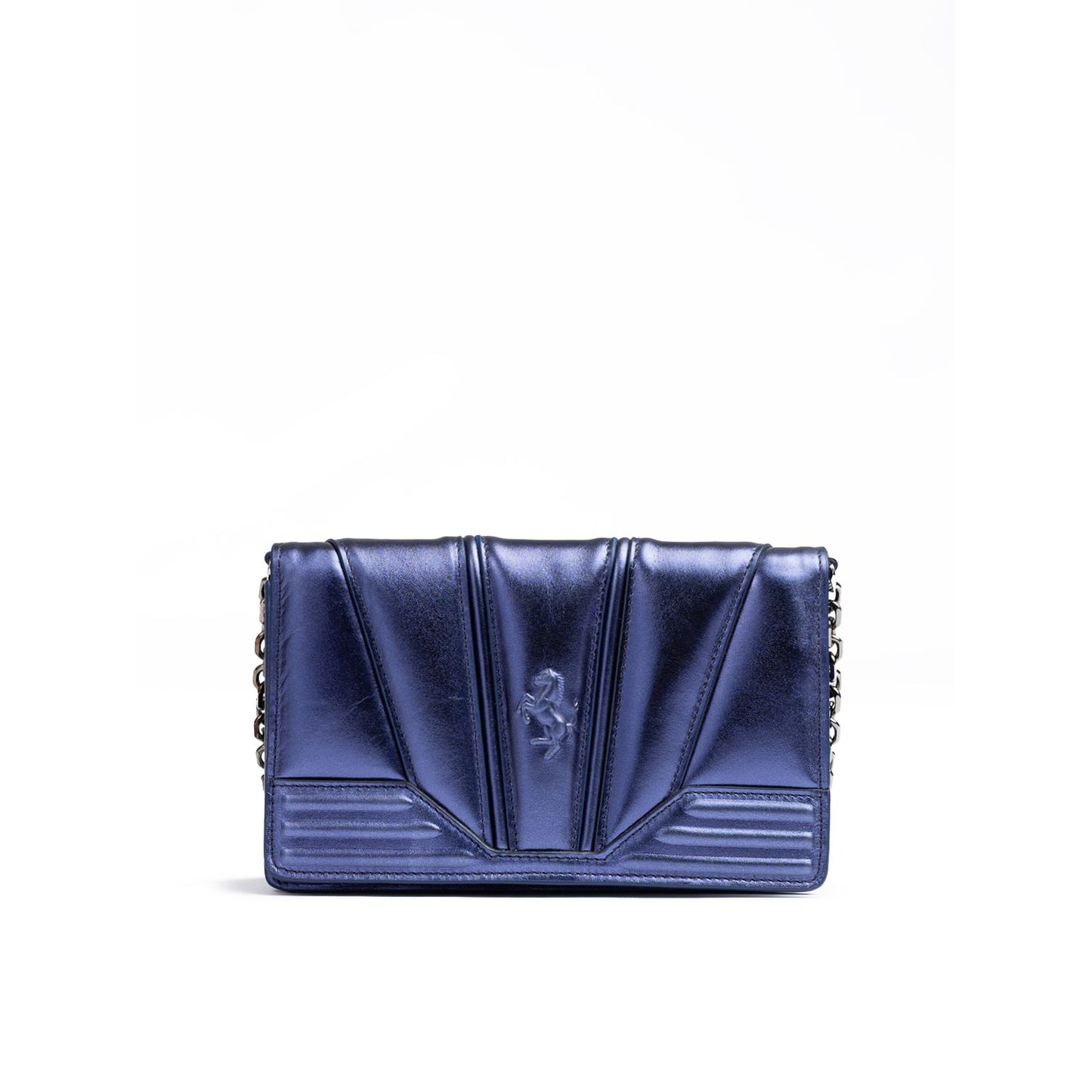 Ferrari Metal blue GT patent leather bag with chain
