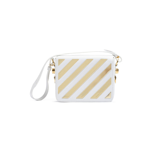 Off-White White/Gold Metallic Stripe Crossbody Bag OF8056121179356