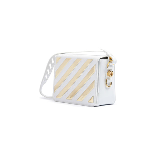 Off-White White/Gold Metallic Stripe Crossbody Bag OF8056121179356