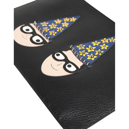 Dolce & Gabbana Black Leather #DGFAMILY Embellished Men Clutch Pouch Bag