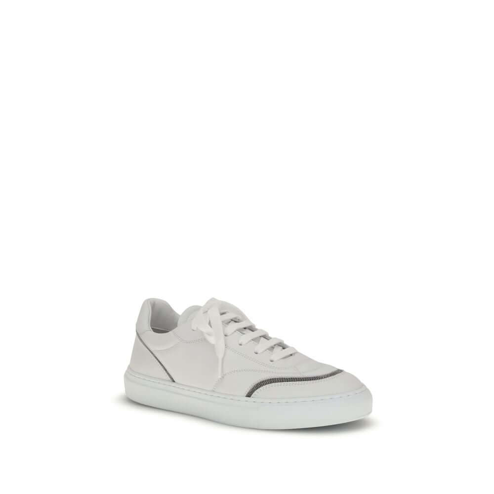 Brunello Cucinelli White Calf Leather Bos Taurus Low Top Sneakers