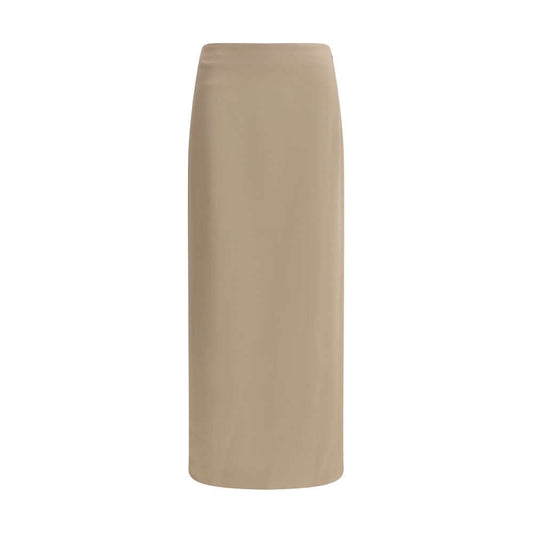 Brunello Cucinelli Gray Acetate Midi Skirt with back slit for elegant and sophisticated looks, made in Italy, featured in satin finish.