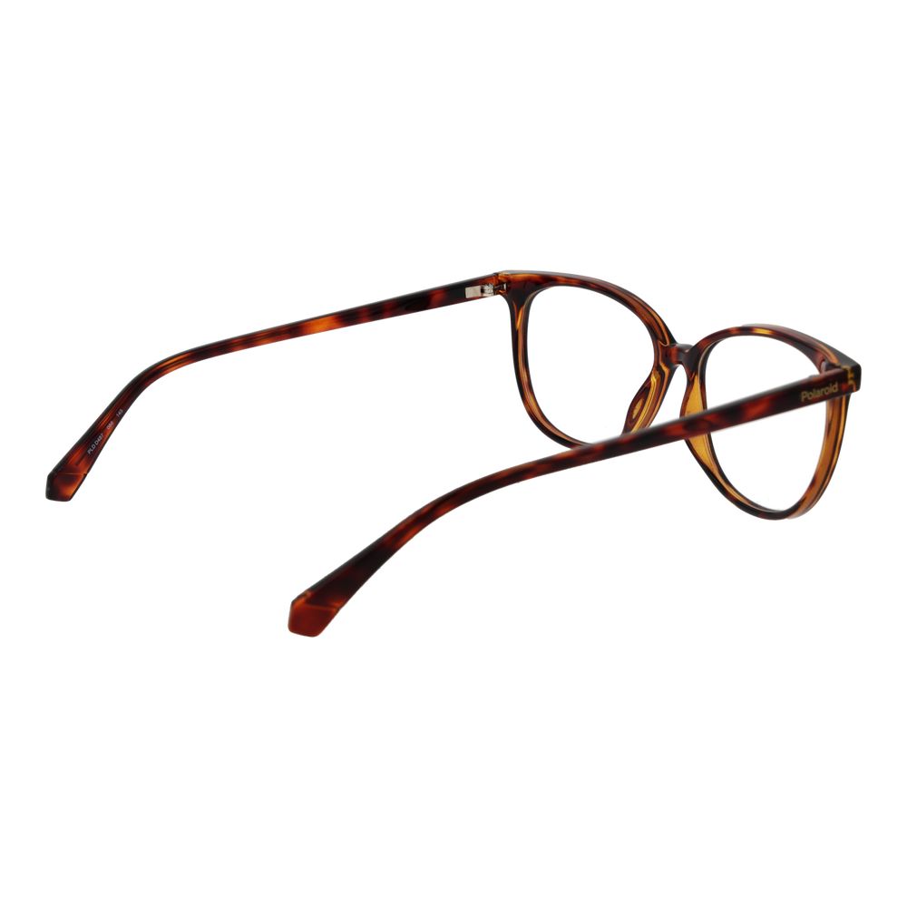 Polaroid Brown Women Glasses Frame with full-rim, polyamide material, and tortoiseshell design, side view.