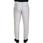 Dolce & Gabbana White Stripes Silk Lounge Trouser Pants PAN74248-48