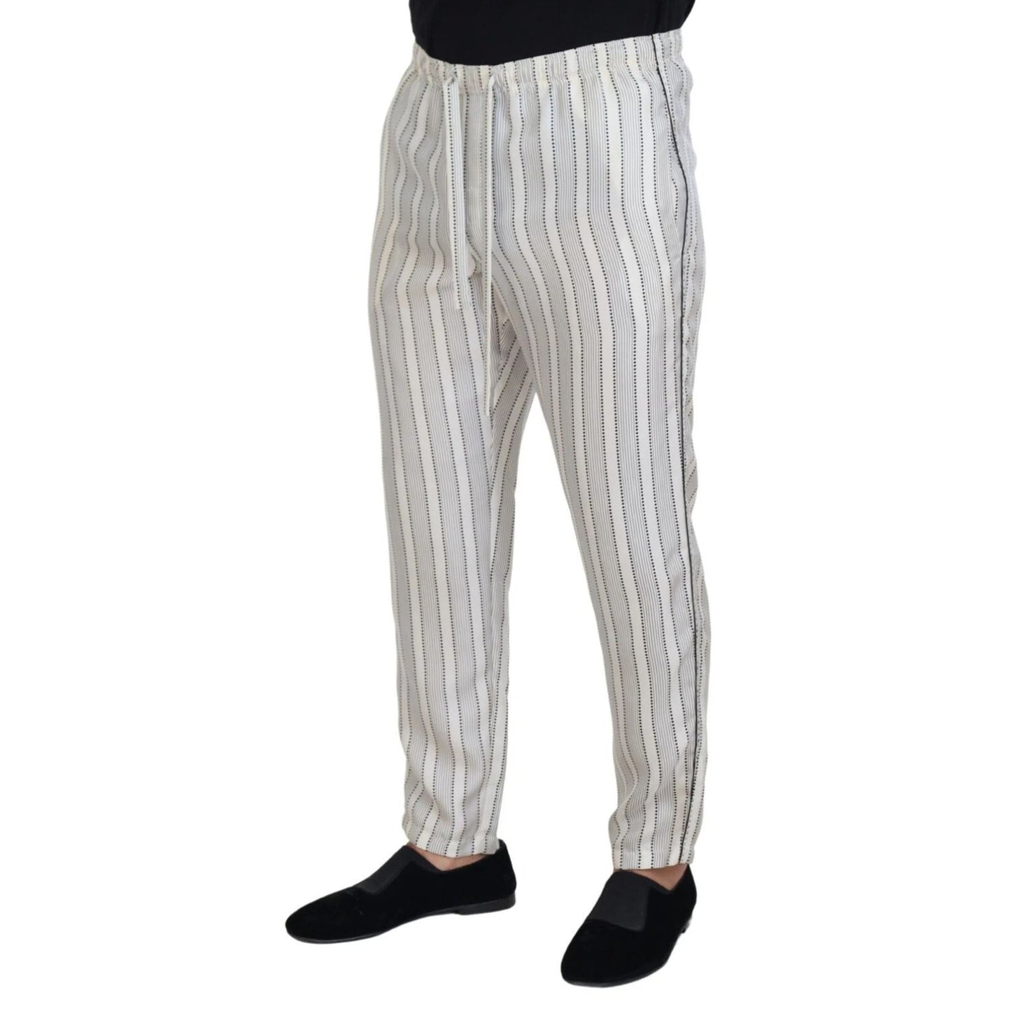 Dolce & Gabbana White Stripes Silk Lounge Trouser Pants