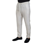 Dolce & Gabbana White Stripes Silk Lounge Trouser Pants PAN74248-48