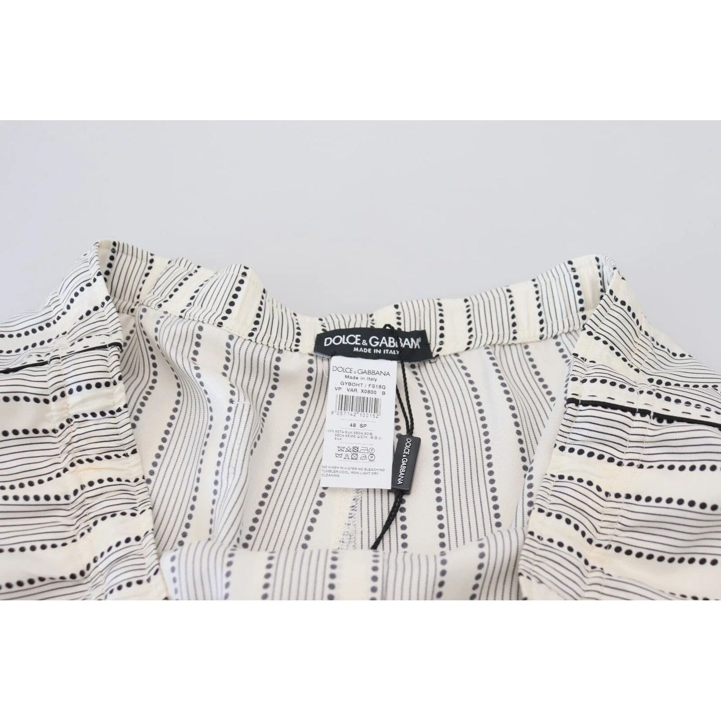 Dolce & Gabbana White Stripes Silk Lounge Trouser Pants PAN74248-48