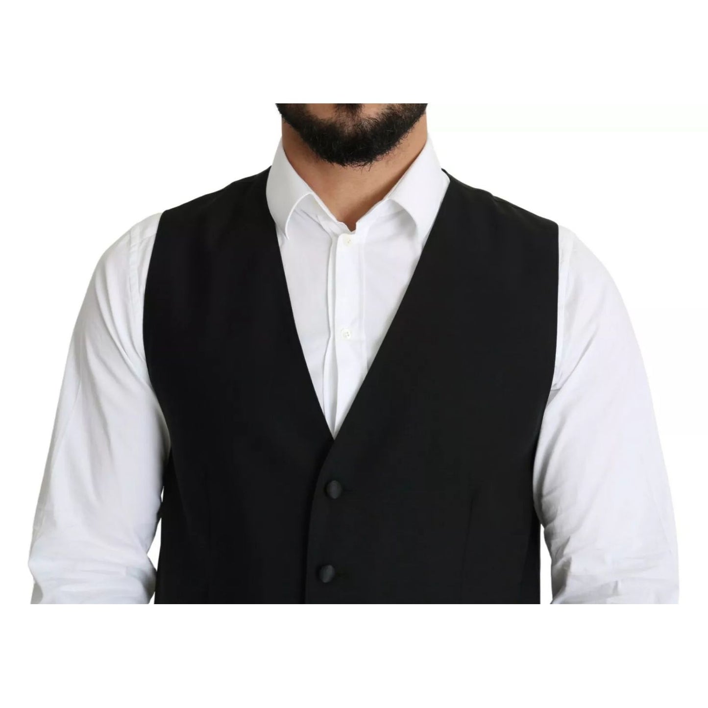 Dolce & Gabbana Black Wool Men Formal Waistcoat Vest