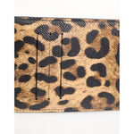 Close-up of Dolce & Gabbana Leopard Print Leather Embossed Lanyard Card Holder Wallet showing leopard pattern detail.