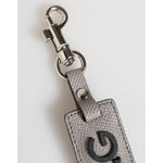 Dolce & Gabbana Gray Leather Logo Metal Ring Keychain Holder Men Keyring featuring premium calf leather and silver metal detailing.