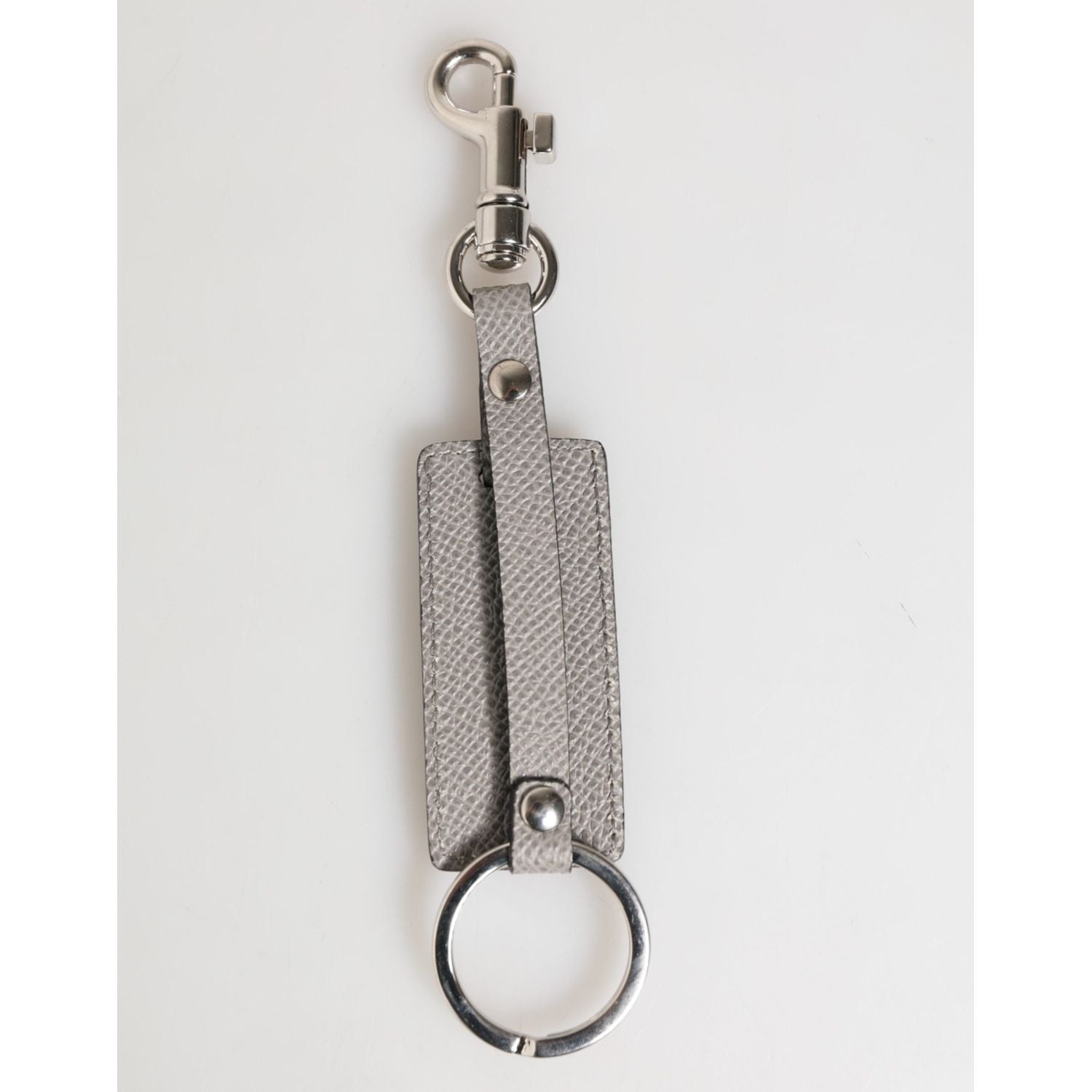 Dolce & Gabbana Gray Leather Logo Metal Ring Keychain Holder Men Keyring