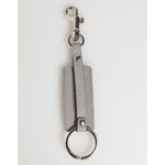 Dolce & Gabbana Gray Leather Logo Metal Ring Keychain Holder Men Keyring with embossed logo and silver hardware.