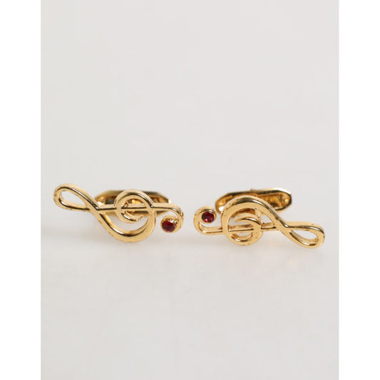 Dolce & Gabbana Gold Musical Note Metal Brass Pin Men Accessory Cufflinks featuring gold-tone design, perfect for music enthusiasts.