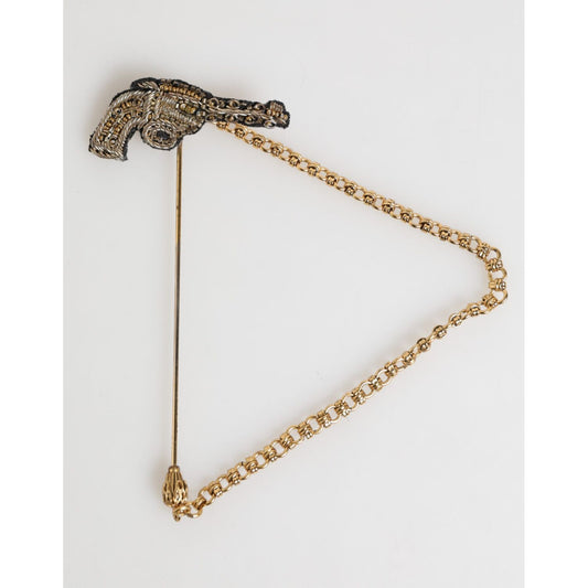 Dolce & Gabbana Lapel Pin Brass Copper Revolver Men Accessories Brooch with vintage gold-tone finish.