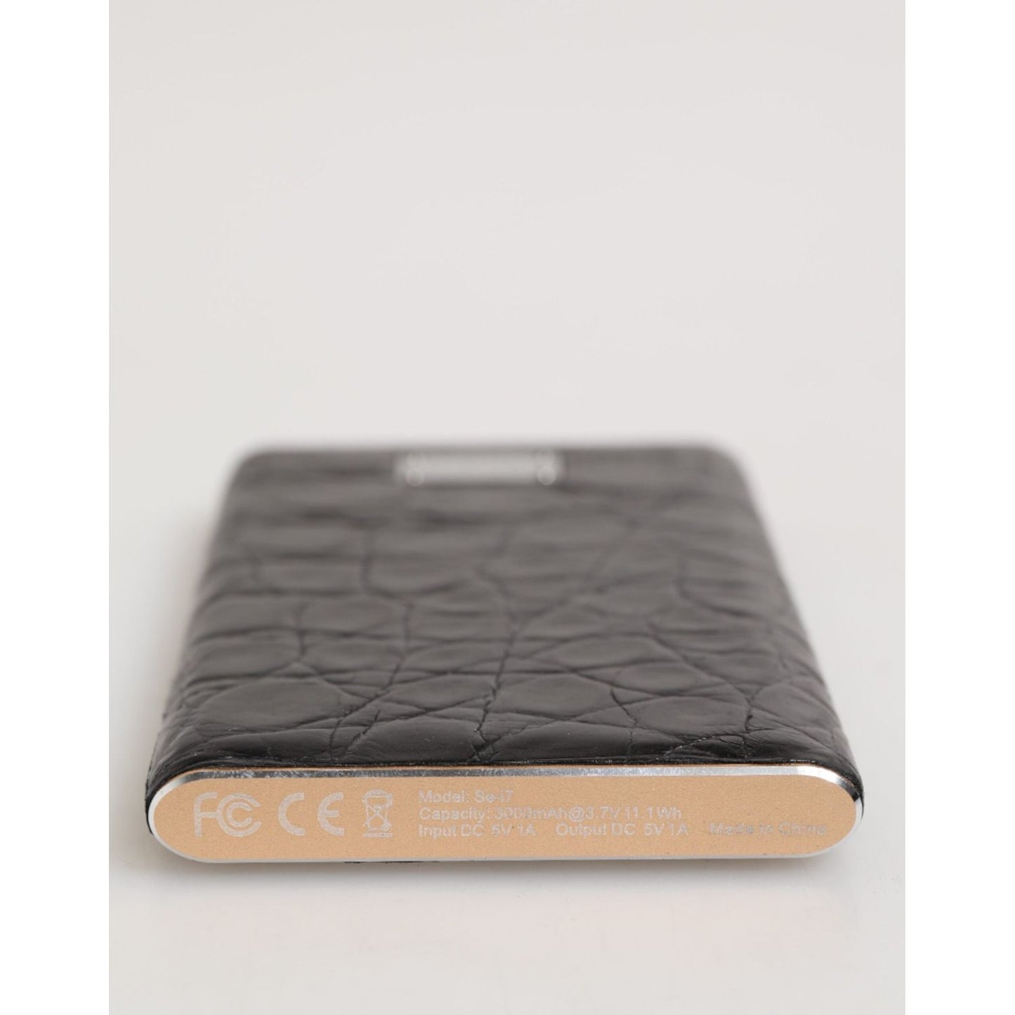 Dolce & Gabbana Black Leather Exotic Skin 3000mAh Power Bank Charger USB with luxurious skin-textured exterior